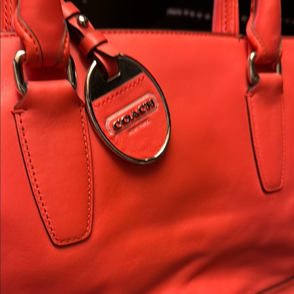 Coach Red Peach Satchel with Turnlock Closure and Tassel cowhide front - Picture 5 of 7